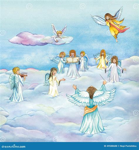 Heavenly Angels Choir Singing In Heaven Stock Illustration