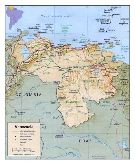 Grande Mapa Político Y Administrativo De Venezuela Con Relieve