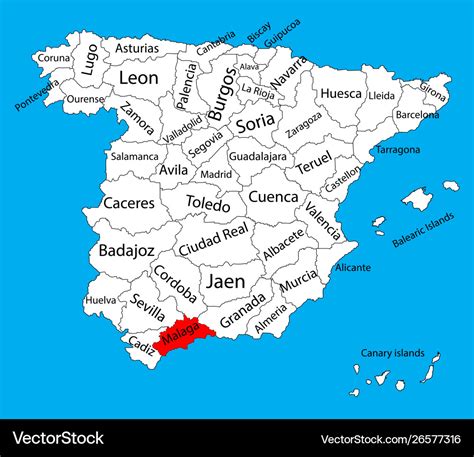 Malaga Map Spain Province Administrative Map Vector Image