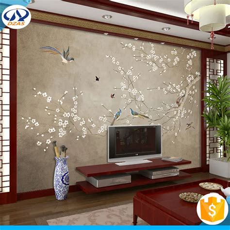 Modern Chinese Flower And Bird Mural Wallpaper Living Room Sofa Tv