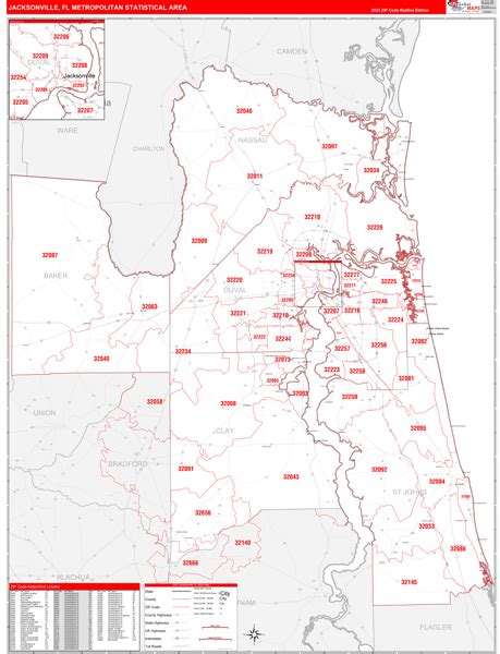 Jacksonville Metro Area Fl Zip Code Maps Red Line