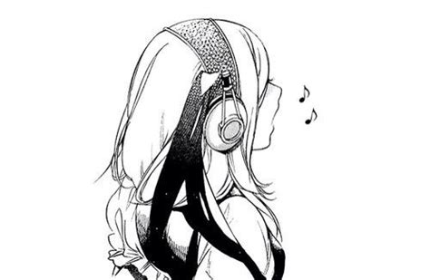 Manga Girl Singing Monochrome Anime Girl With Headphones Anime