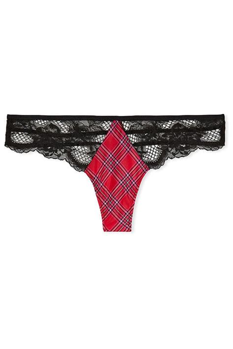 buy victoria s secret red lace plaid lace thong knickers from the victoria s secret uk online shop