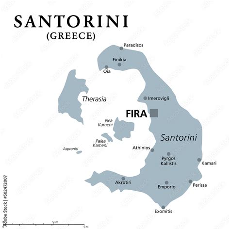 Santorini An Island Of Greece Gray Political Map Officially Thira