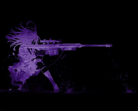 Dark Black Background Purple Anime Girls Gun Sniper Rifle Kozaki Yuusuke Original
