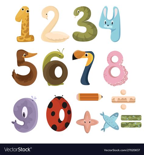 Set Numbers With Animals Collection Animals Vector Image