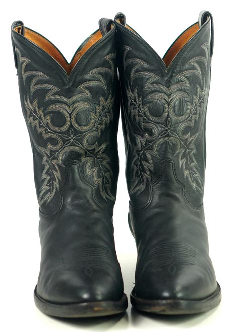 Tony Lama Black Leather Cowboy Western Boots Usa Handcrafted Big Size