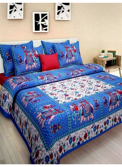 Jaipuri Cotton Print Queen Size Cotton Bedding Bedsheet With 2 Pillow ...