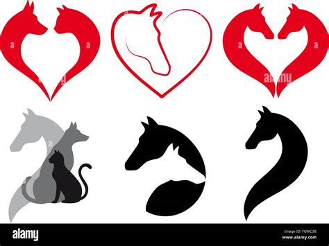 Chat Chien Cheval Coeur Amour Animal Icônes Dessins De Logos Vector