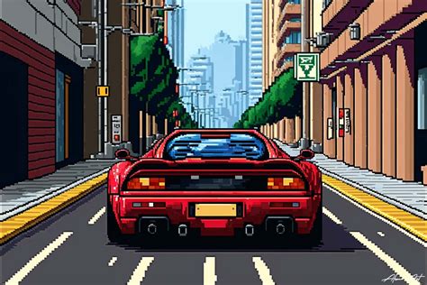 Red Sports Car On Road Pixel Art Graphic By Alone Art · Creative Fabrica