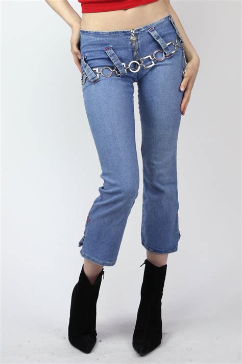 Y2k Rave Low Rise Waist 34 Jeans In Blue Size Xs Etsy
