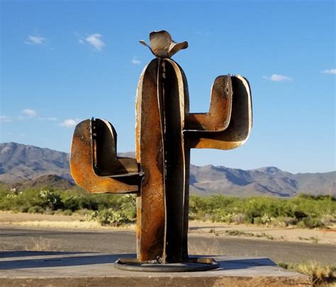 Rustic Rusty Small Saguaro Cactus Mexican Metal Yard Art Etsy Metal