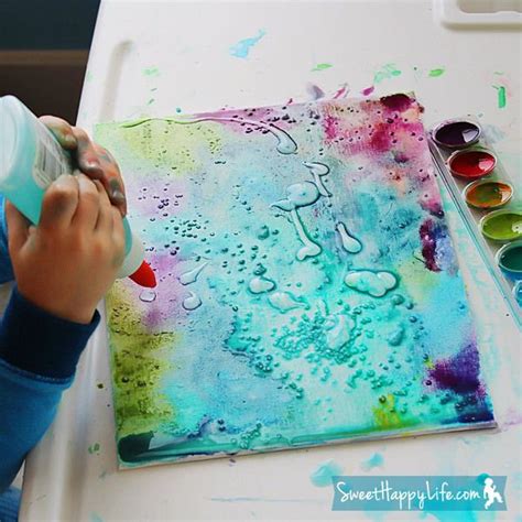 Painting With Watercolors Glue And Salt At Sweet Happy Life Via