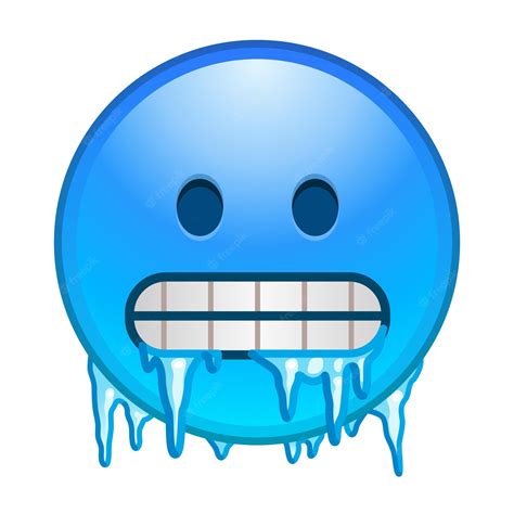 Premium Vector Cold Emoji Freezing Emoticon Icy Blue Face With Gritted Teeth Icicles And Snow Cap