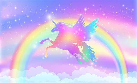 Rainbow Background With Winged Unicorn Silhouette With Stars 4342550
