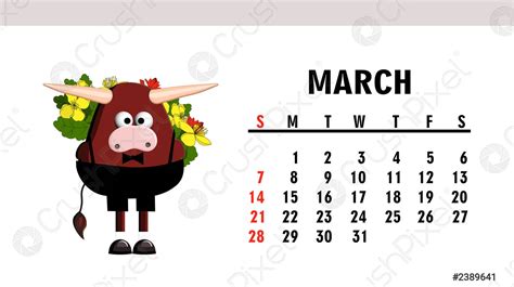 Cute Calendar 2021 Year Of The Bull Funny Bull Character Stock Vector