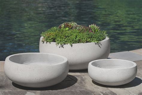 Large Round Rio Bowl Minimalist Gray Outdoor Concrete Garden Pots Ml