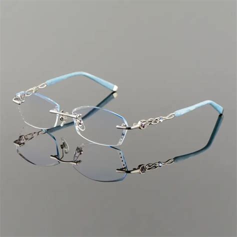 Luxurious Titanium Rhinestone Eyeglass Frame Women Prescription Glasses High Clear Lens Ladies