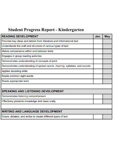 Free 10 Kindergarten Progress Report Samples Mid Year Weekly Student