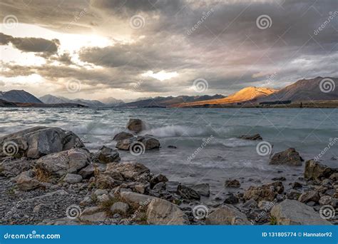 Sunset Lake Tekapo And Mountains New Zealand Stock Photo Image Of
