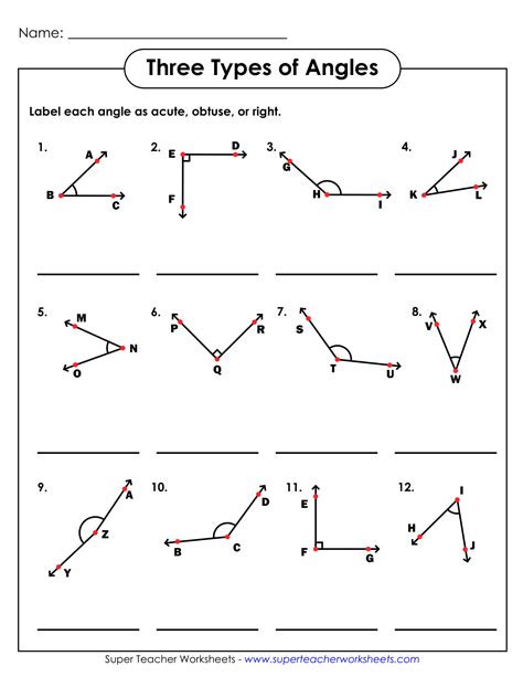 Types Of Angles Geometry Worksheet