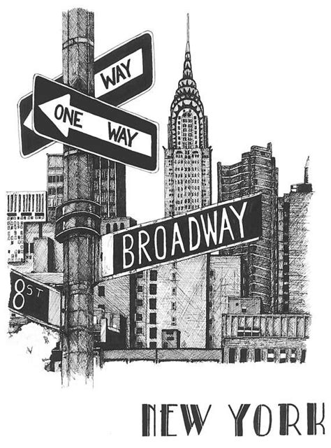 A4 Broadway Art Print New York Cityscape Black And White T
