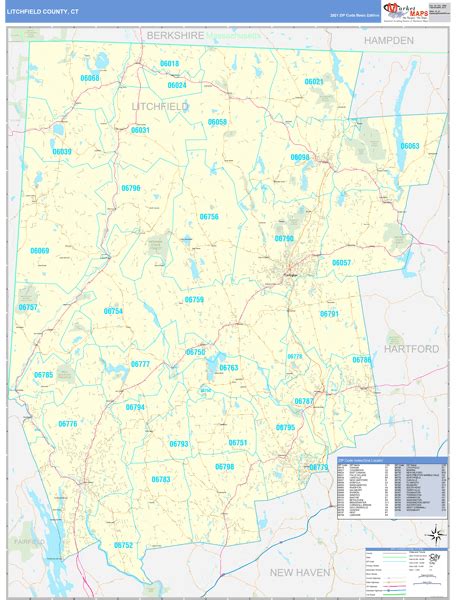 Litchfield County Ct Zip Code Wall Map Basic Style By Marketmaps
