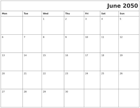 June 2050 Download Calendar