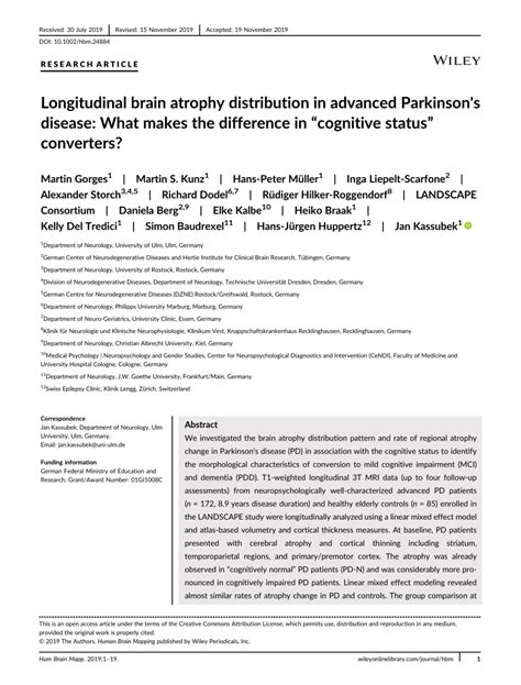 Pdf Longitudinal Brain Atrophy Distribution In Advanced Parkinsons