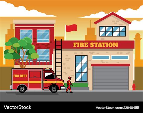 Fire Truck In Station Royalty Free Vector Image