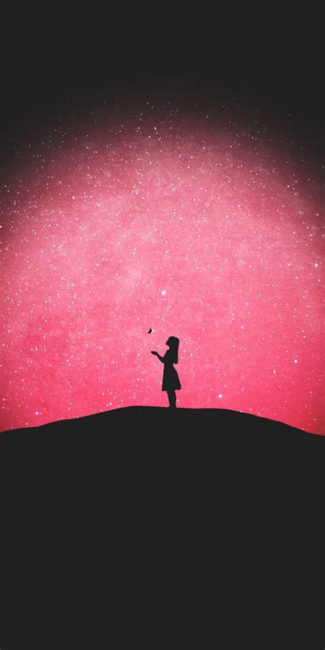 Starry Night Girl Outdoor Silhouette 1080x2160 Wallpaper Galaxy