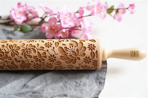 Hungarian Folk Embossing Rolling Pin For Cookies Laser Engraved Solid