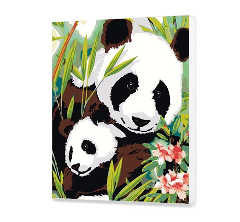 Panda Paint By Numbers For Adults Mom And Baby Panda Beautiful Etsy