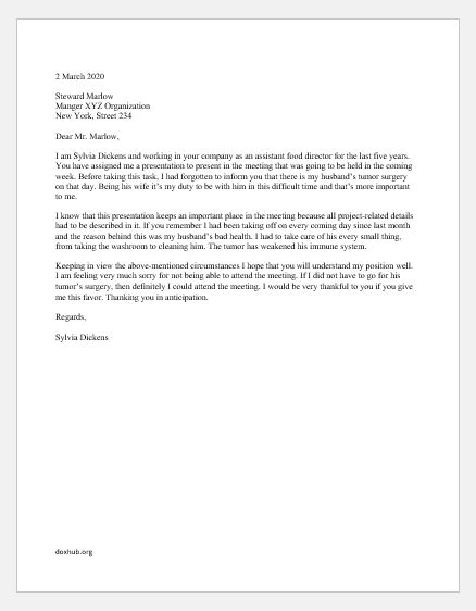 Begin with a straightforward apology. Cannot Attend Meeting due to Family Ill Health | Document Hub