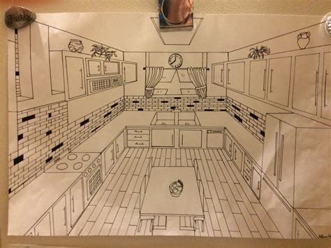 1 Point Perspective Kitchen Drawling Perspective Drawing Architecture