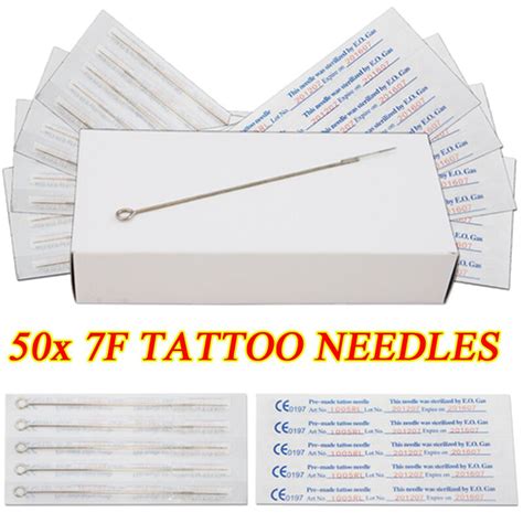 50pcs Tattoo Needles 7f Disposable Premade Sterilized Tattoo Needles Flat Shader For Tattoo Guns