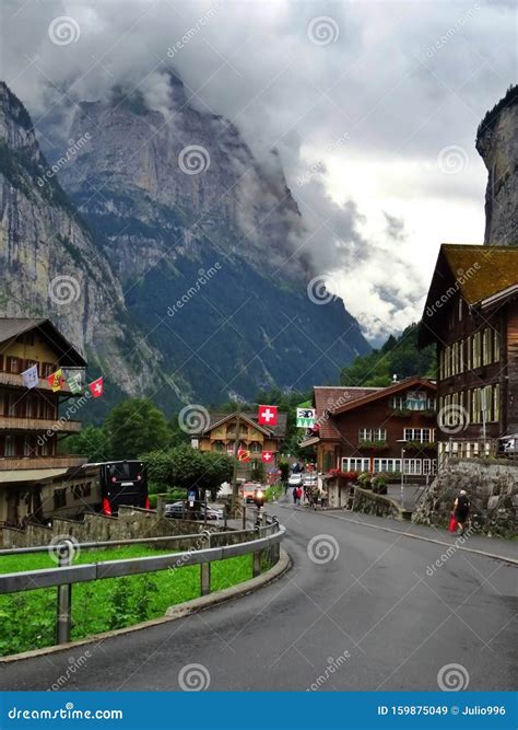 Typical Swiss Village Between Mountains Bern Switzerland Stock Image