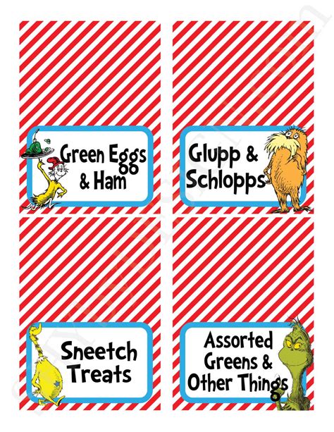 Customized Set Of 12 Printable Dr Seuss Food And Drink Diy Tent Label