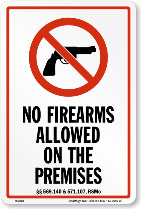 No Firearms Allowed On The Premises Missouri Gun Law Sign Sku S2 0646 Mo