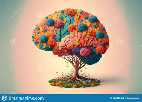 Human Brain Tree With Flowers Self Care And Mental Health Concept Ai