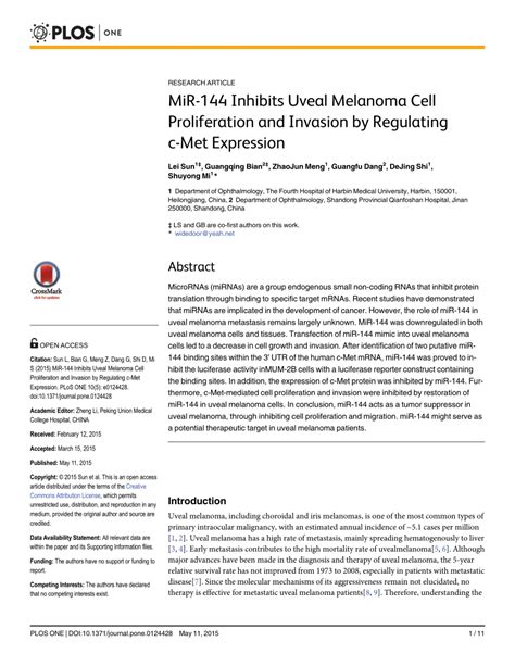 pdf mir 144 inhibits uveal melanoma cell proliferation and invasion by regulating c met expression