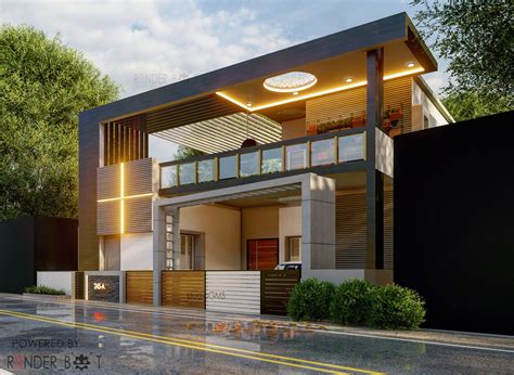 Exterior Front Elevation Lighting 3d House Design