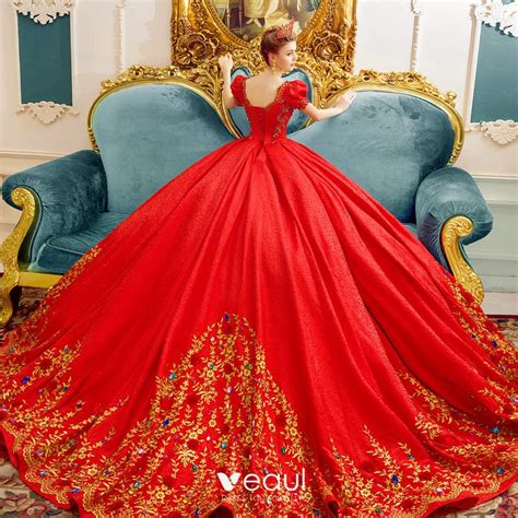 Classic Vintage Retro Red Wedding Dresses 2019 Princess Square