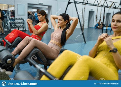 Group Of Women Doing Abs Exercise In Gym Stock Image Image Of Machine Jogging 177257131