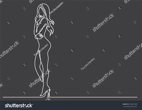 Continuous Line Drawing Standing Nude Woman Stock Vector Royalty Free