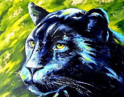 Black Panther Painting Animal Original Art Panther Wall Art Etsy