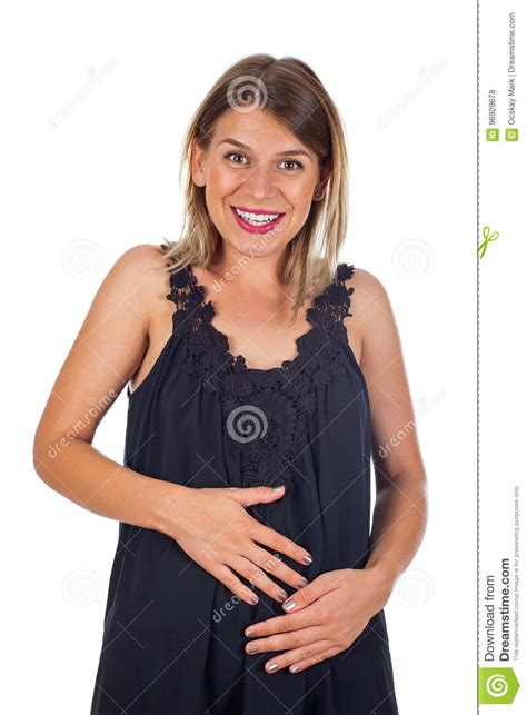 Happy Pregnant Woman In First Trimester Isolated Stock
