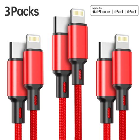 3 Pack Usb C To Lightning Cable Apple Mfi Certified 366 Ft Nylon