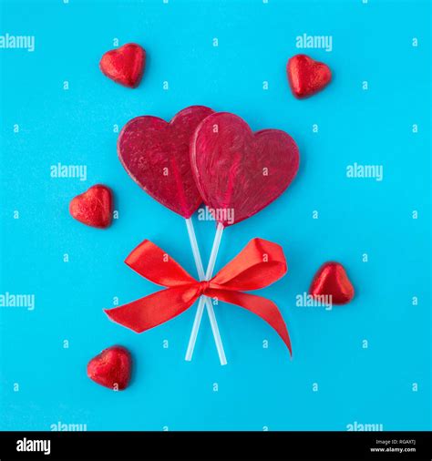 Red Heart Shaped Lollipops For Valentines Day Stock Photo Alamy