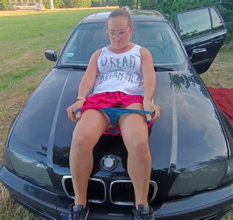 Slutty Wife Joanna Shows Her Pussy On The Hood Of A Bmw Joannad